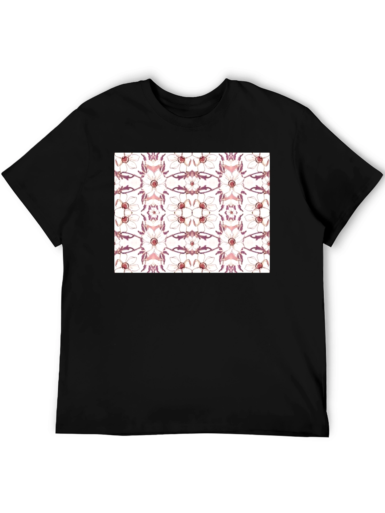 Floral Print Black Cotton Blend Graphic Tee