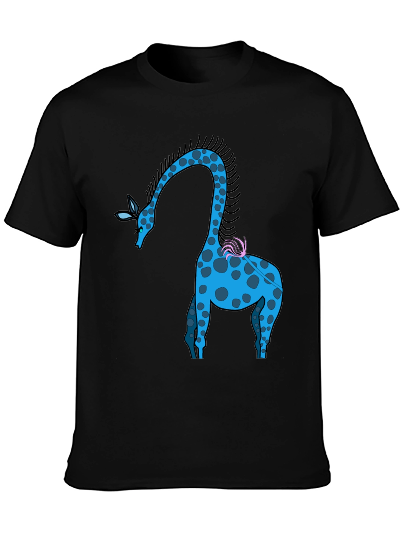 Whimsical Giraffe Graphic Tee - Black Cotton Blend