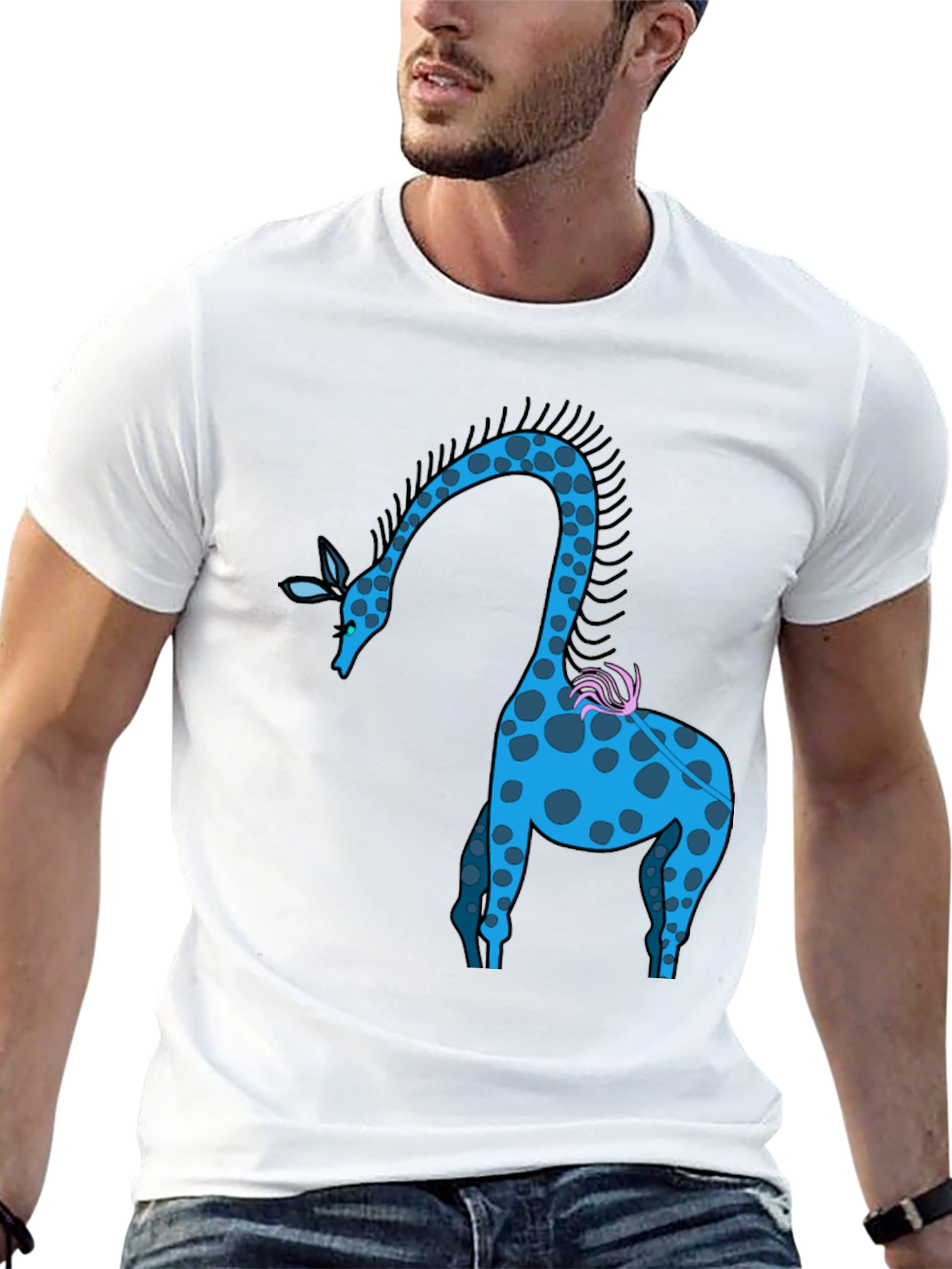 Whimsical Giraffe Graphic Tee - Black Cotton Blend