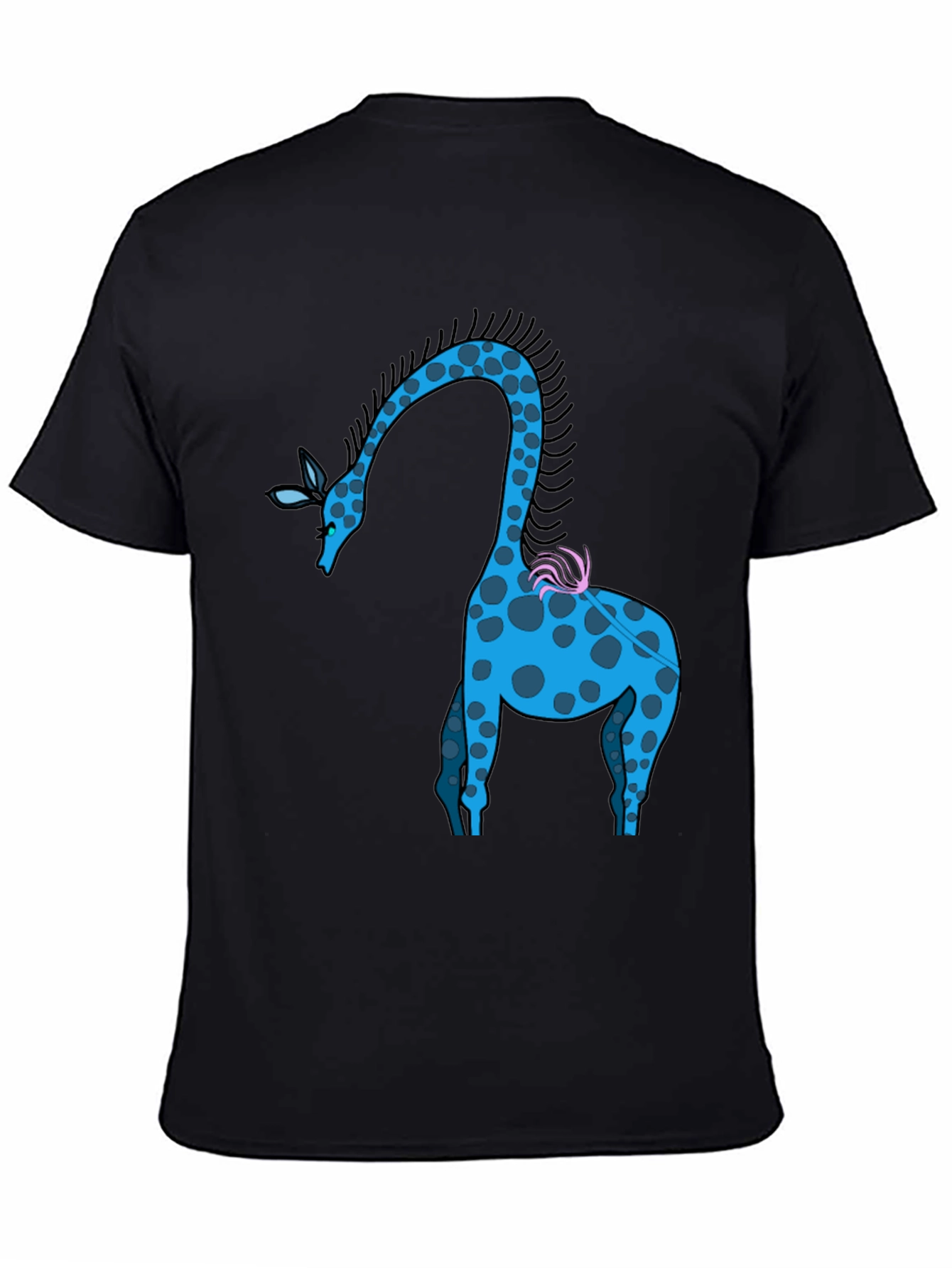 Whimsical Giraffe Graphic Tee - Black Cotton Blend