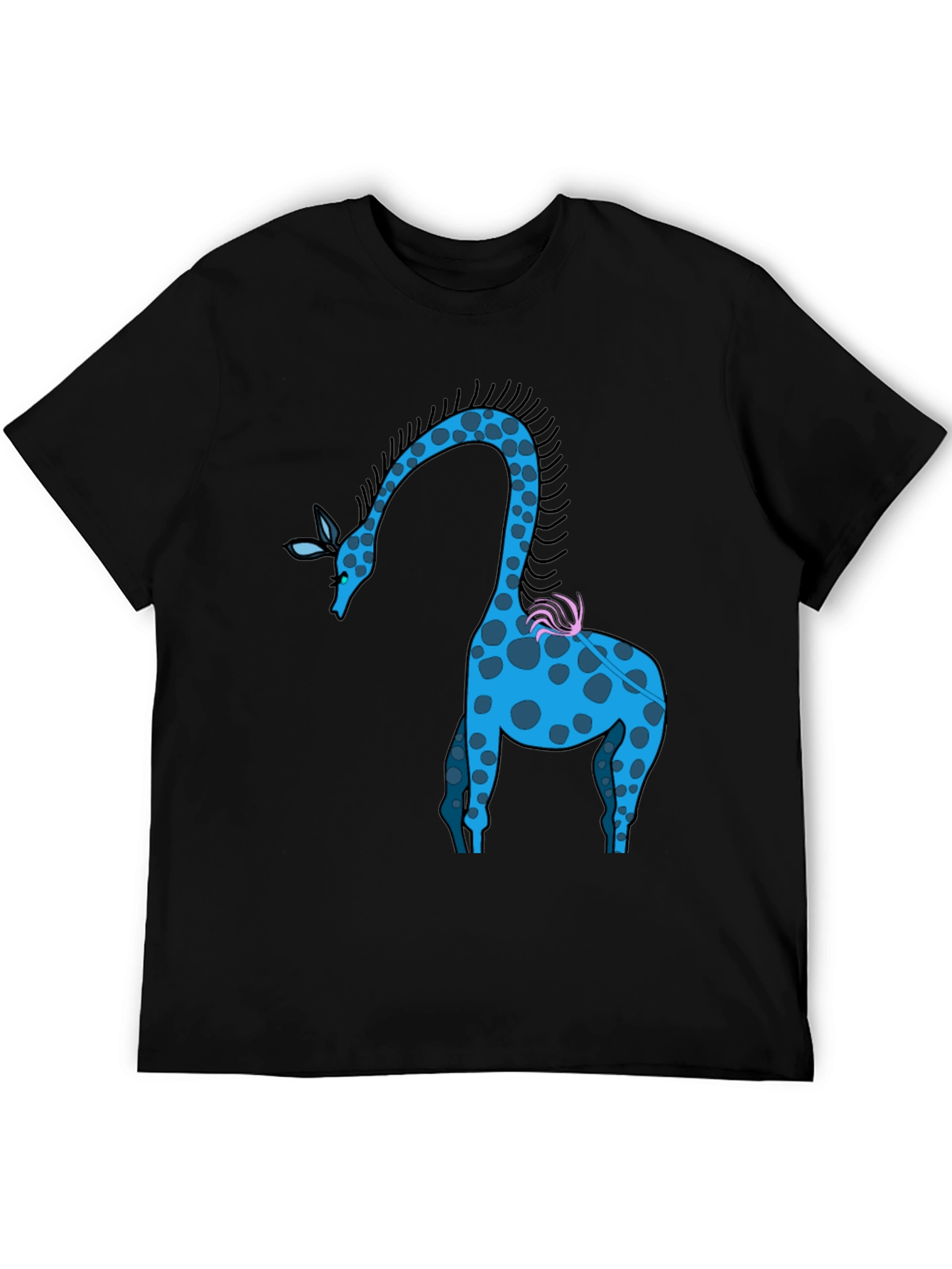 Whimsical Giraffe Graphic Tee - Black Cotton Blend