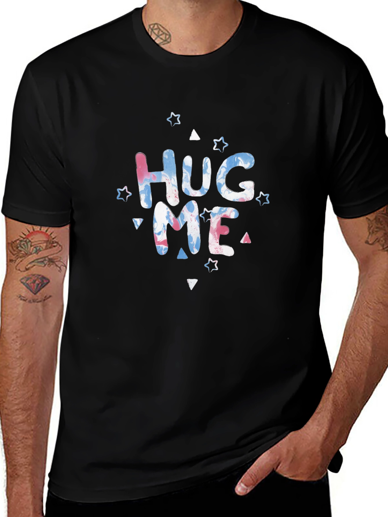 Hug Me Graphic Print Black T-Shirt