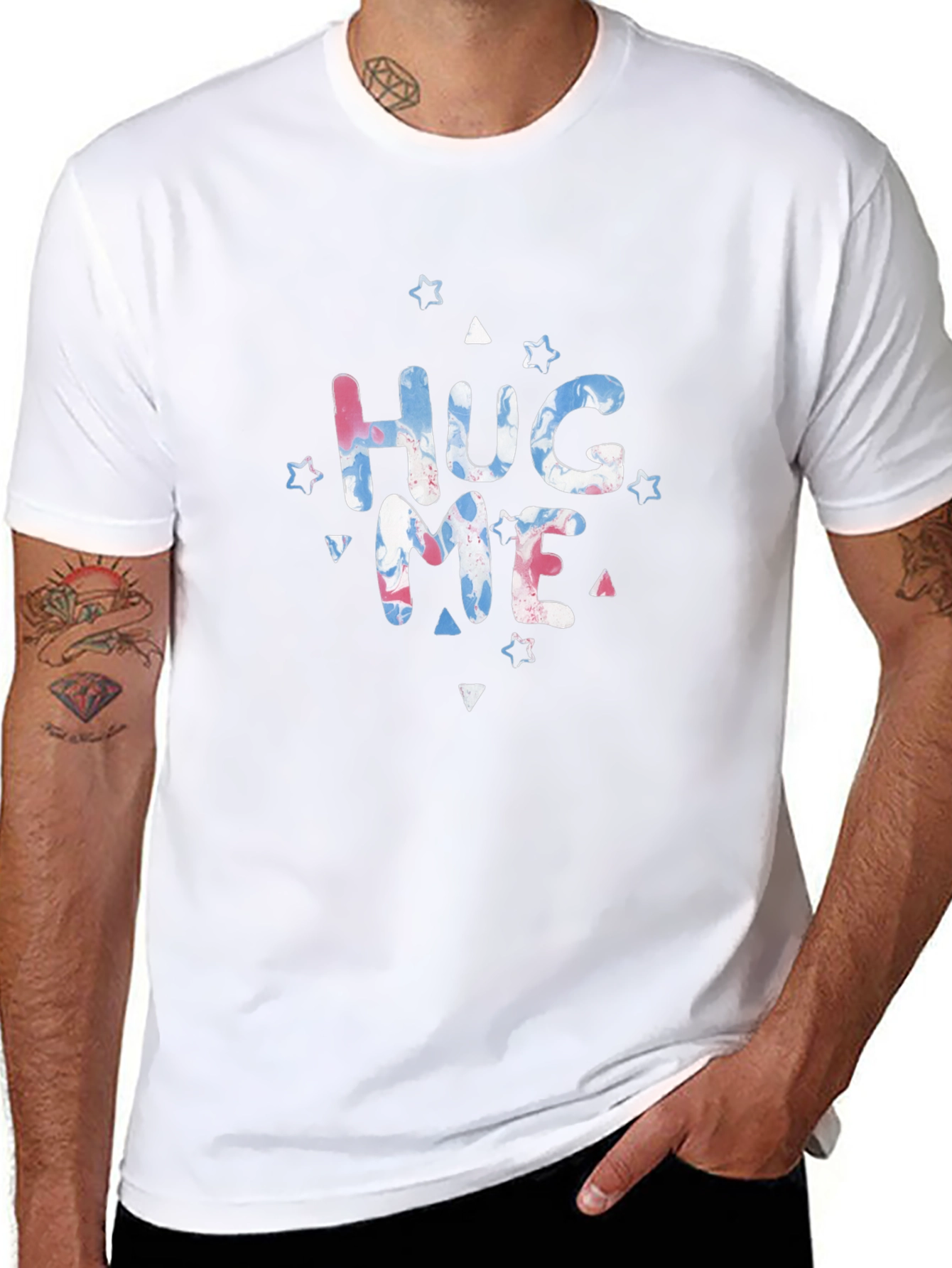 Hug Me Graphic Print Black T-Shirt