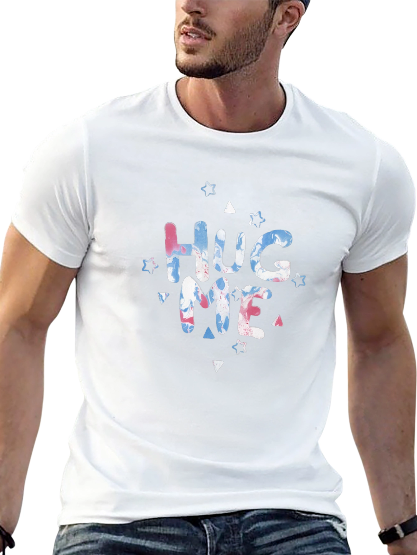 Hug Me Graphic Print Black T-Shirt