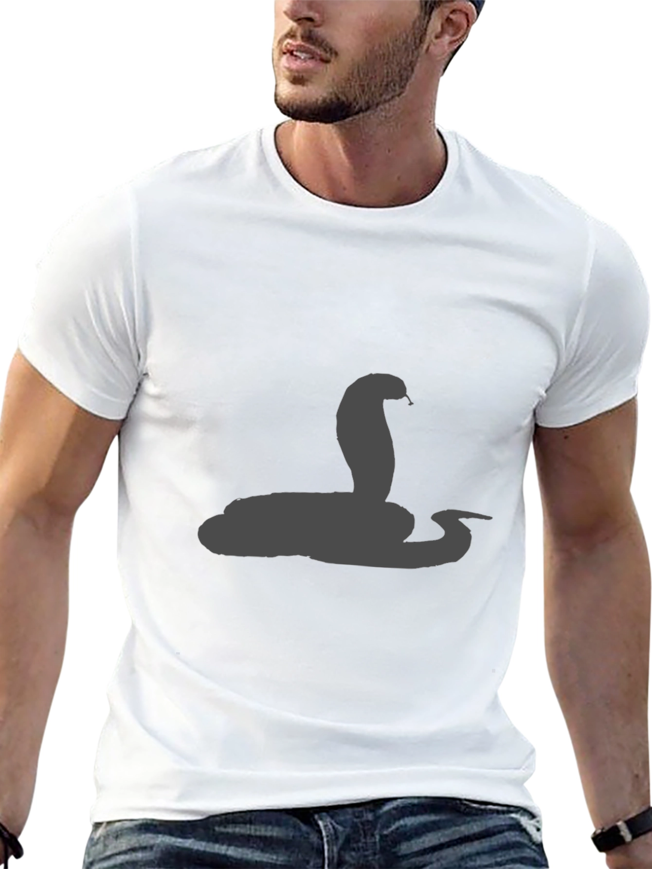 Mens Black T-Shirt with Cobra Snake Design