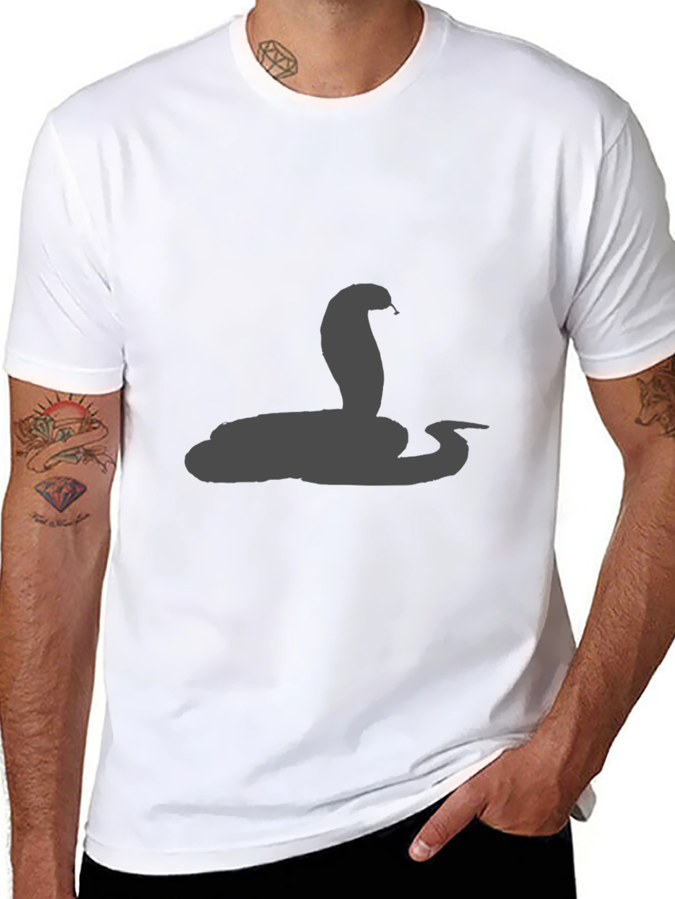 Mens Black T-Shirt with Cobra Snake Design