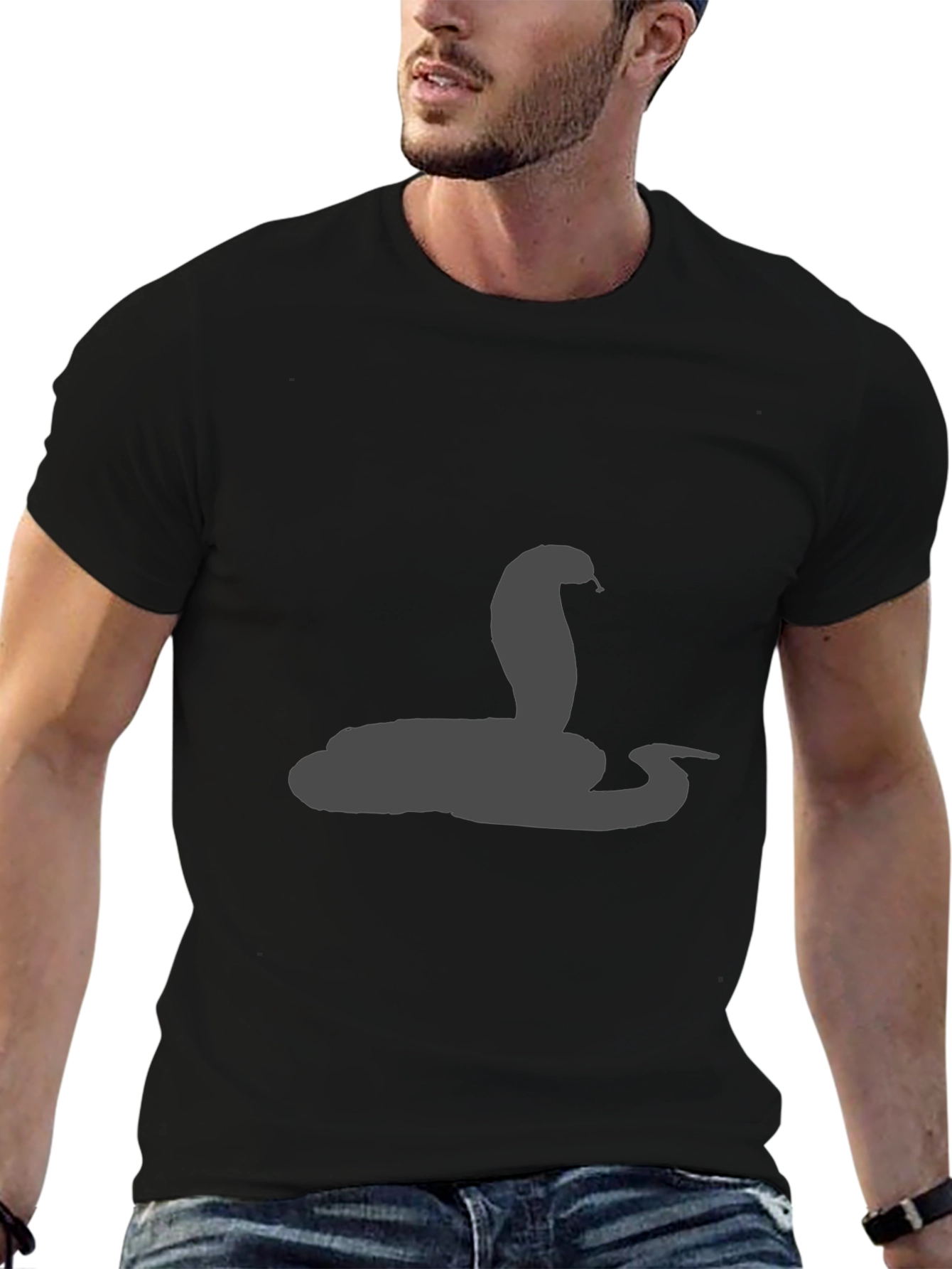 Mens Black T-Shirt with Cobra Snake Design
