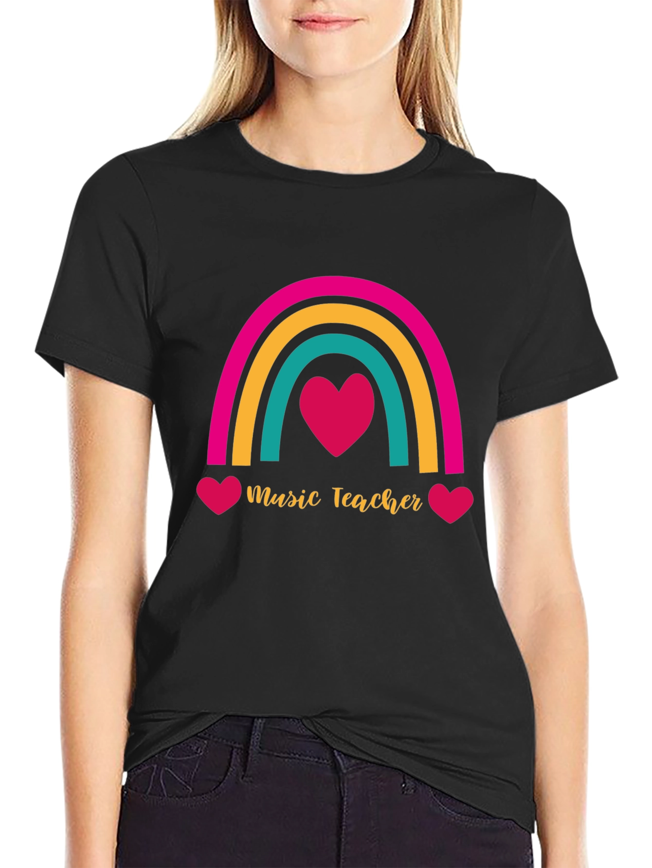 Music Teacher Rainbow Heart T-Shirt