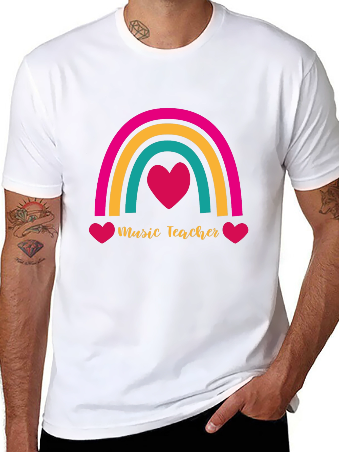 Music Teacher Rainbow Heart T-Shirt