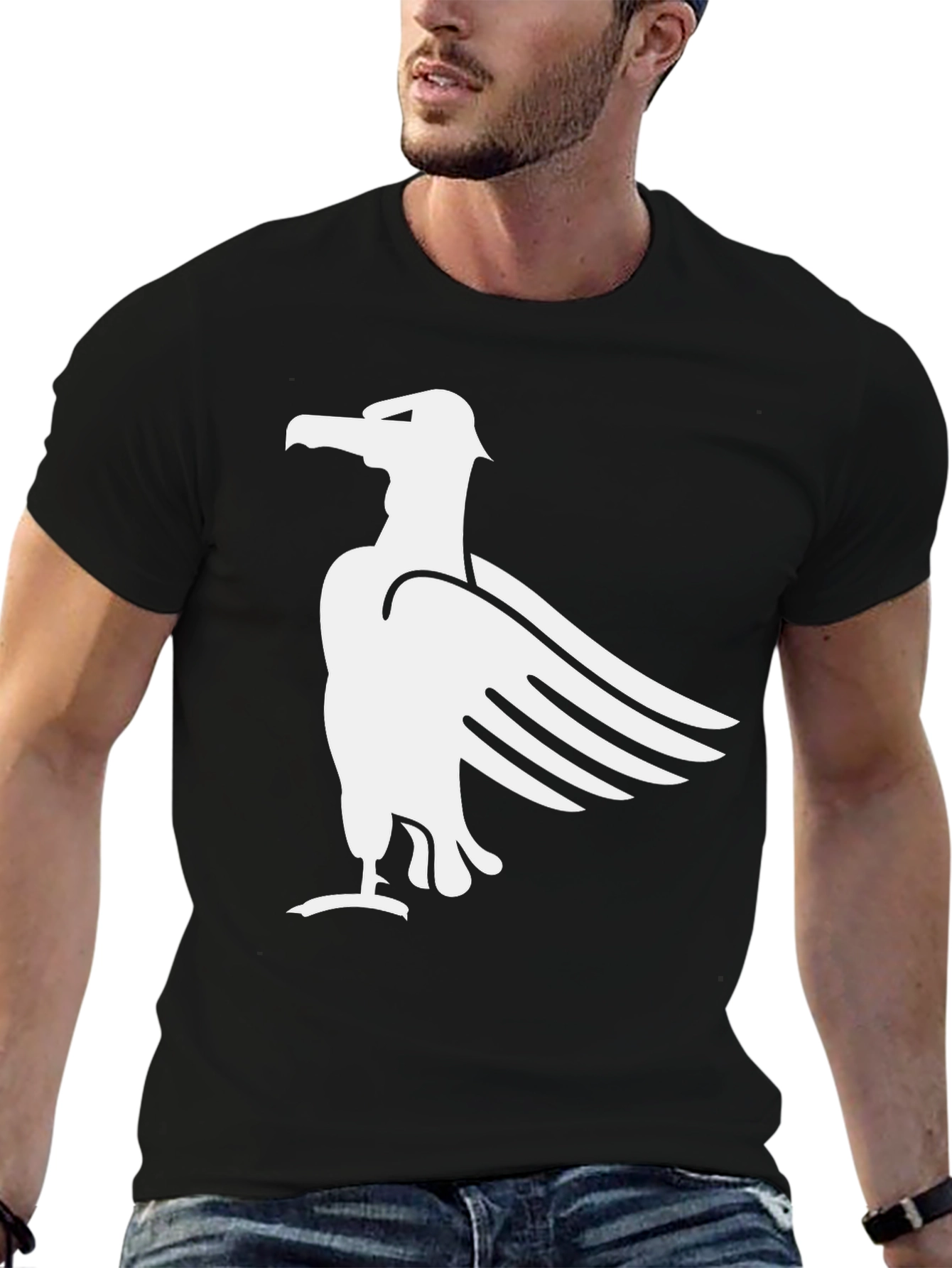Black T-Shirt with White Eagle Graphic