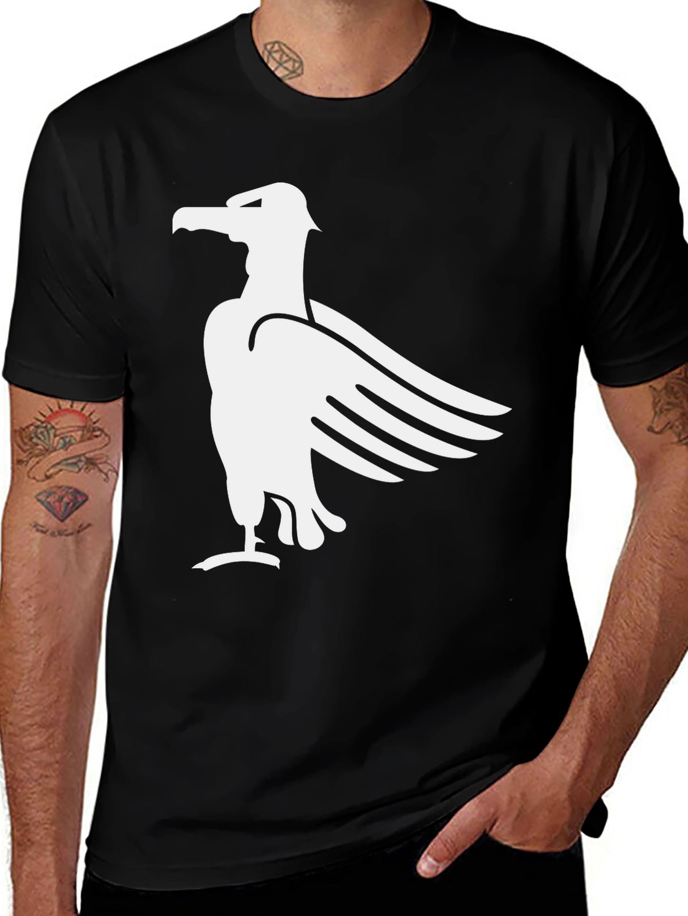 Black T-Shirt with White Eagle Graphic
