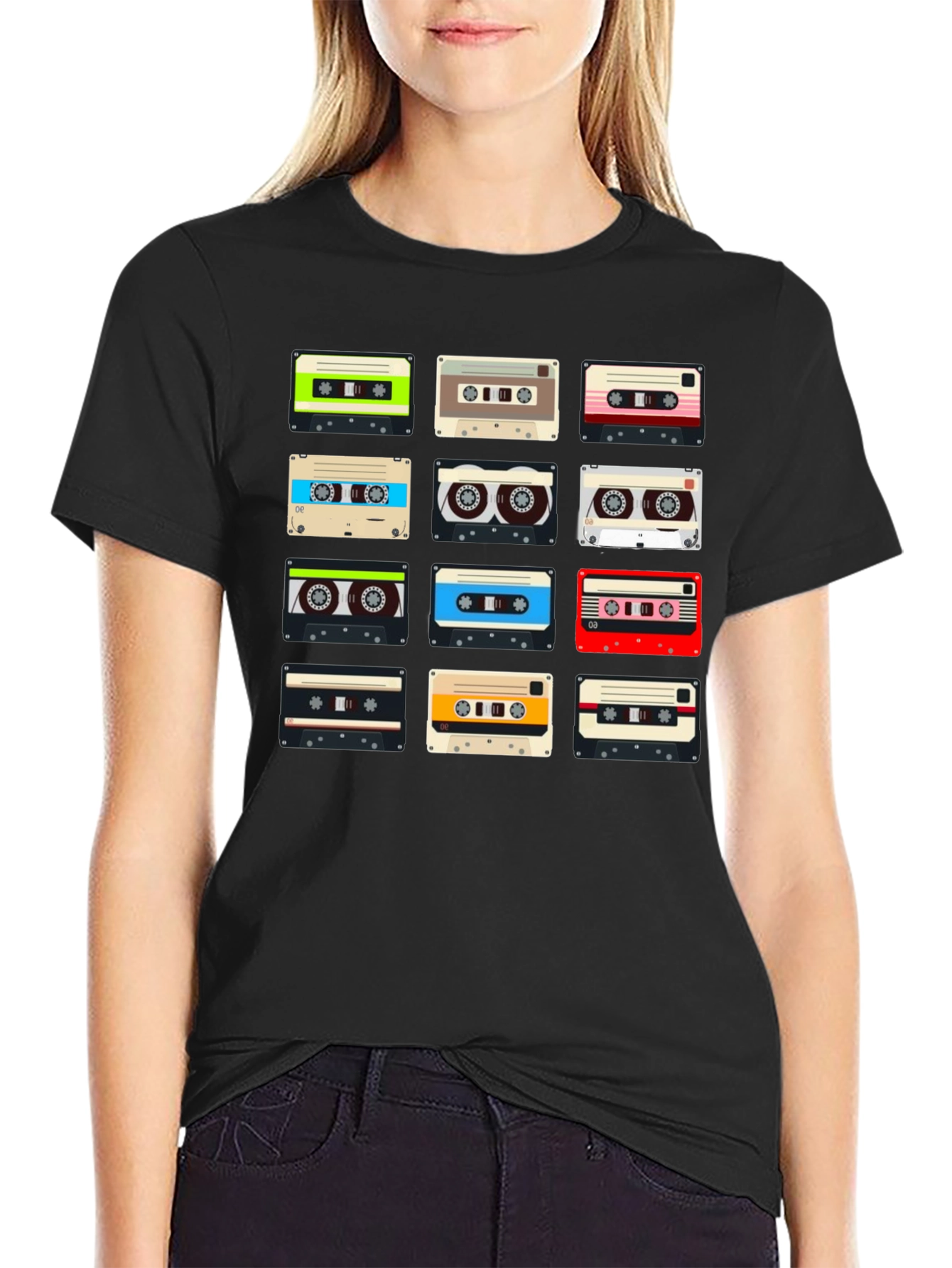 Retro Cassette Tape Pattern T-Shirt