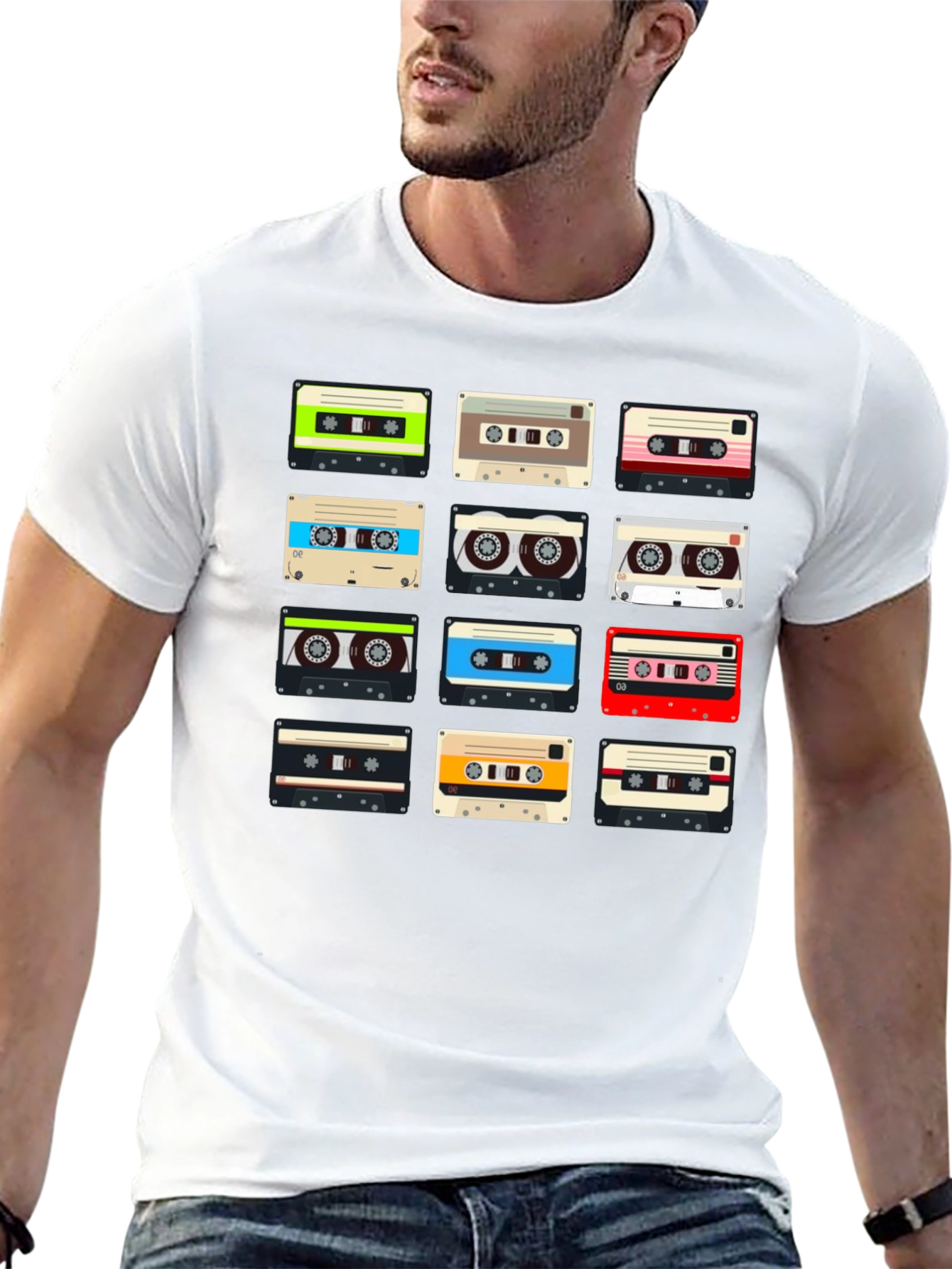 Retro Cassette Tape Pattern T-Shirt