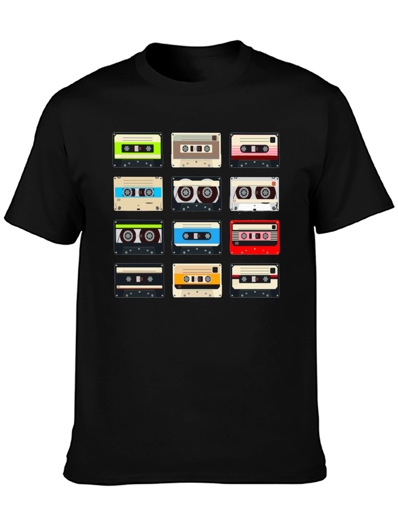 Retro Cassette Tape Pattern T-Shirt