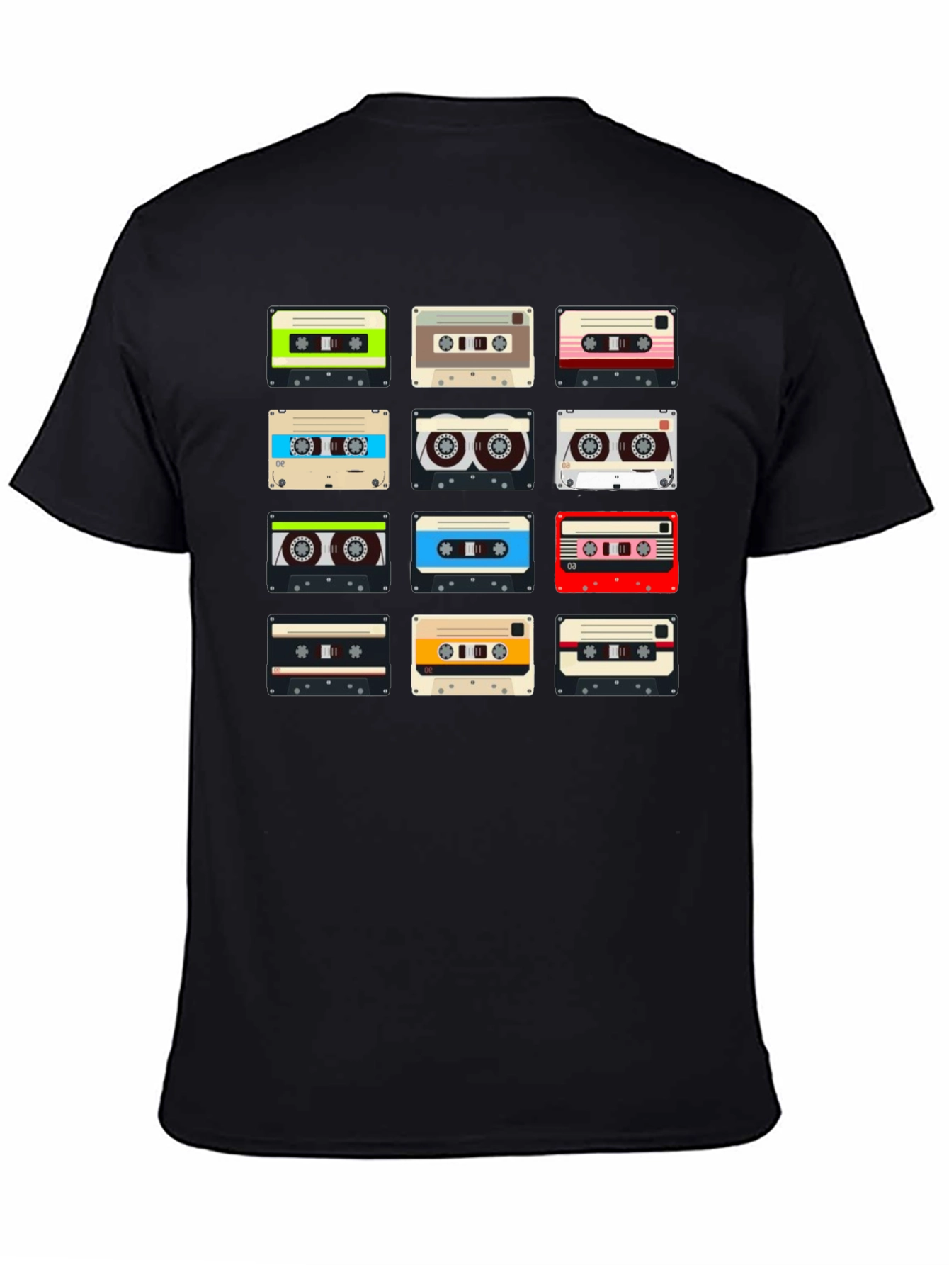 Retro Cassette Tape Pattern T-Shirt