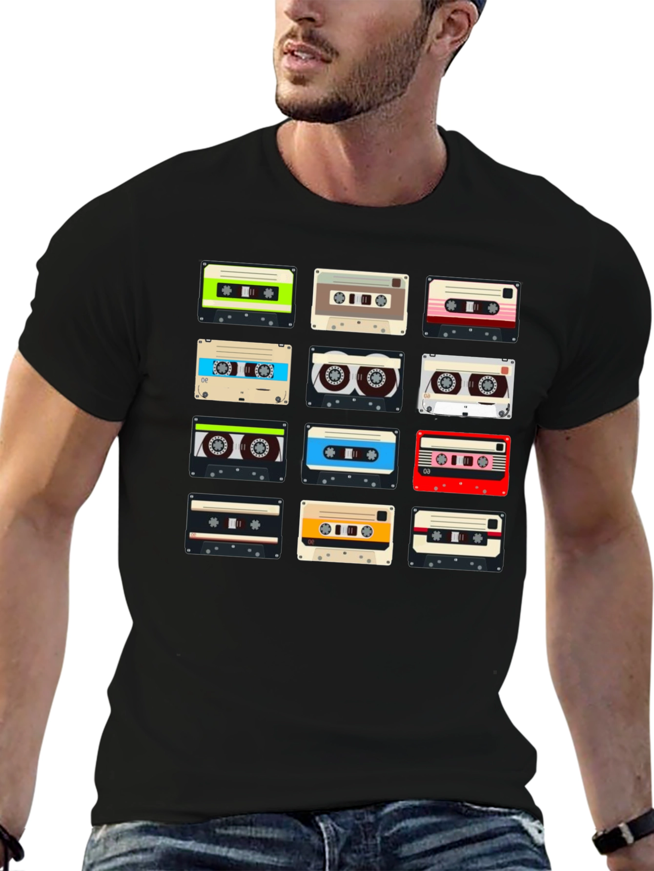 Retro Cassette Tape Pattern T-Shirt