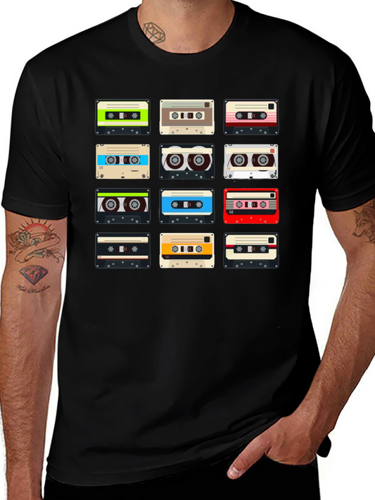 Retro Cassette Tape Pattern T-Shirt