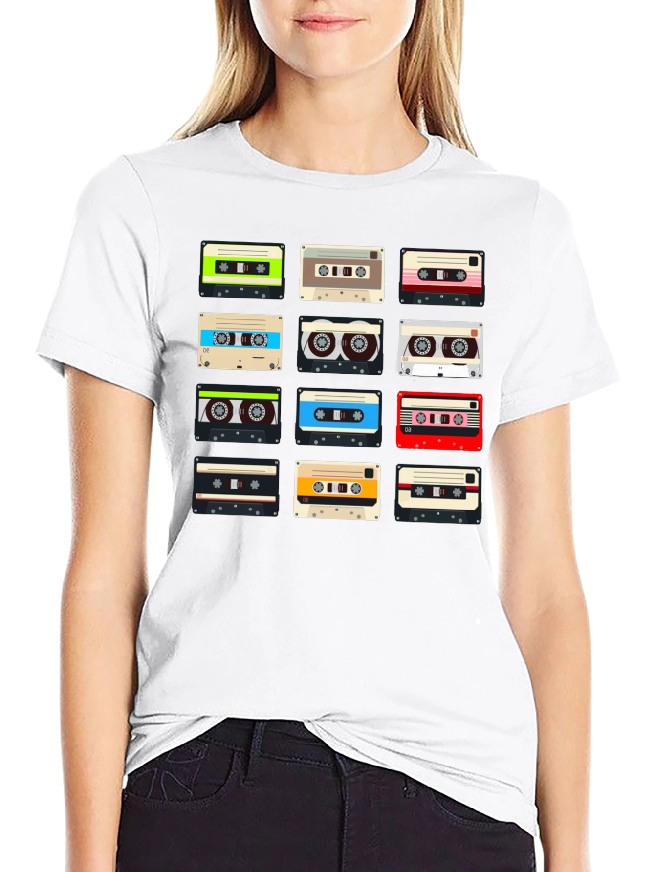 Retro Cassette Tape Pattern T-Shirt