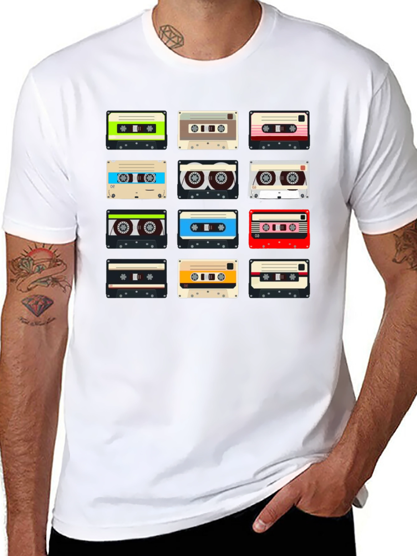 Retro Cassette Tape Pattern T-Shirt