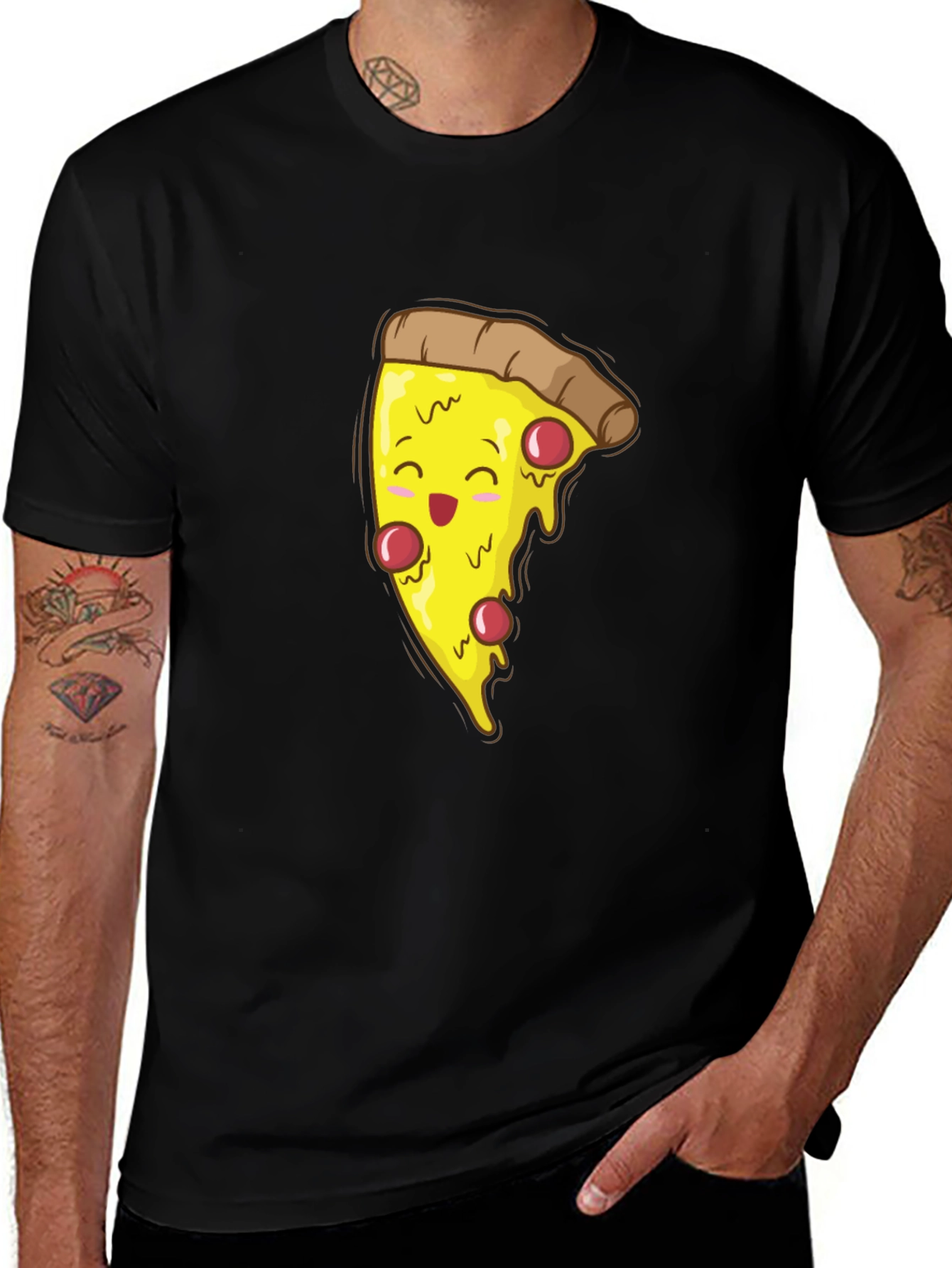 Pizza Slice Graphic T-Shirt - Black Cotton Tee