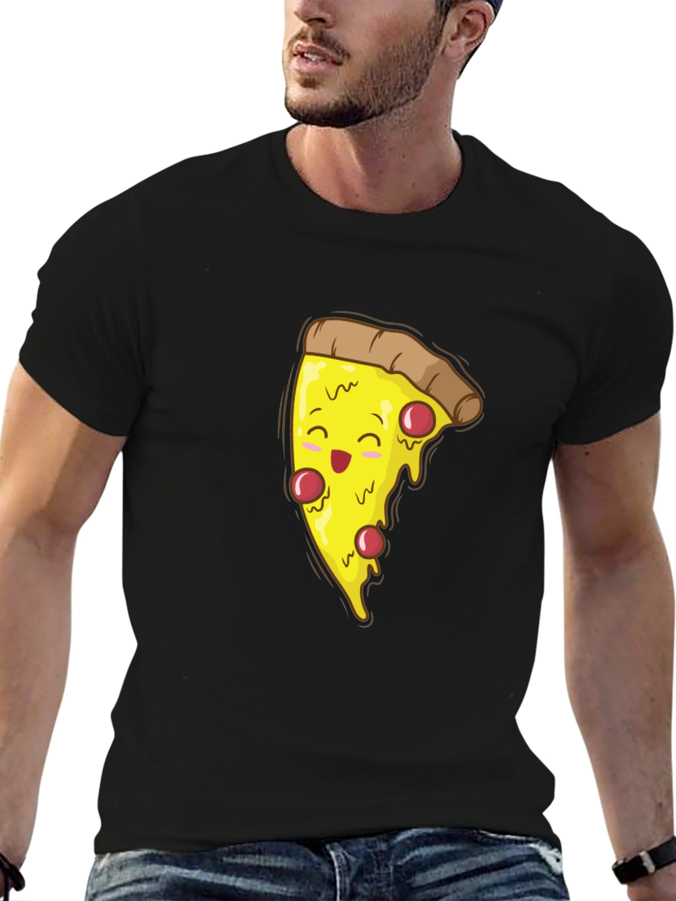 Pizza Slice Graphic T-Shirt - Black Cotton Tee