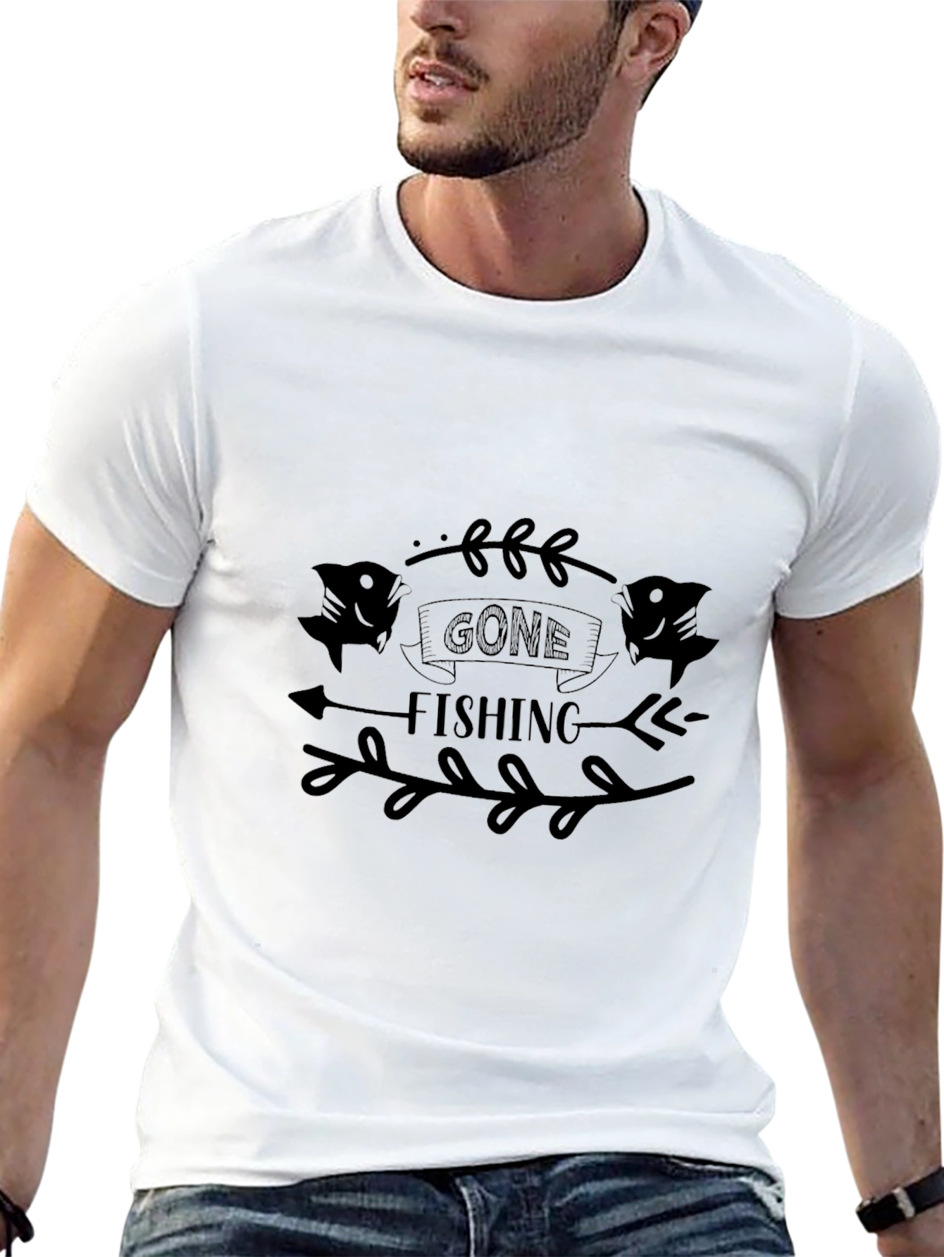 Gone Fishing Graphic Tee - Black Casual T-Shirt