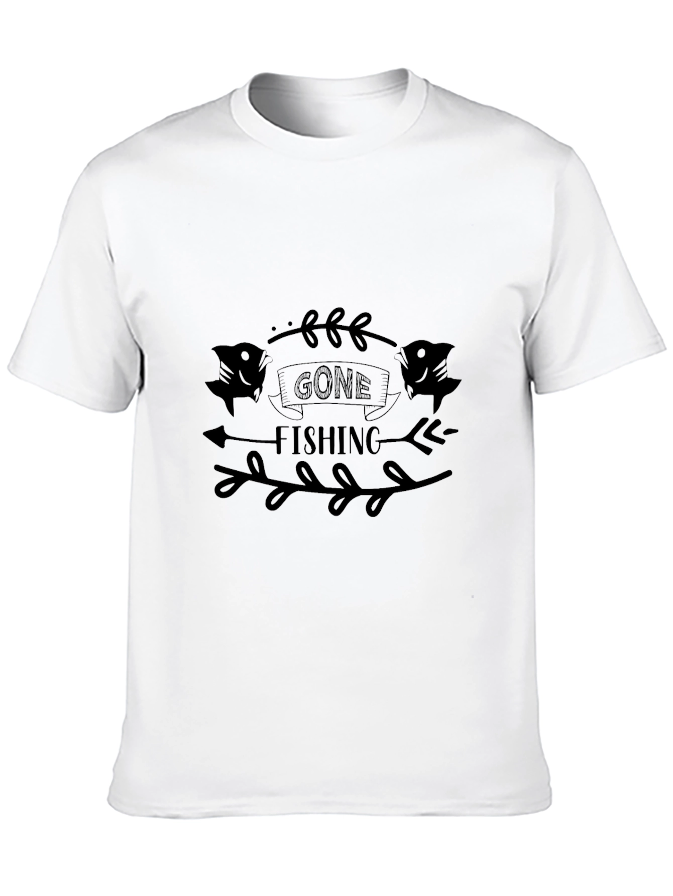 Gone Fishing Graphic Tee - Black Casual T-Shirt