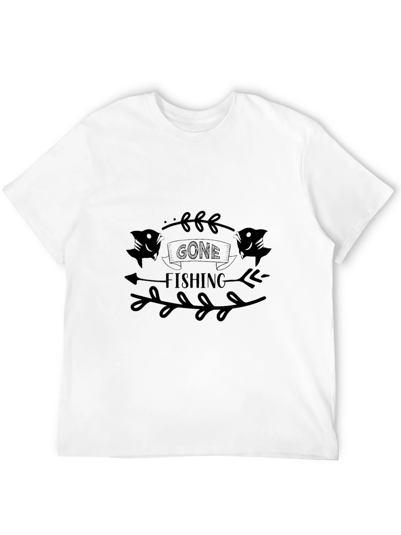 Gone Fishing Graphic Tee - Black Casual T-Shirt