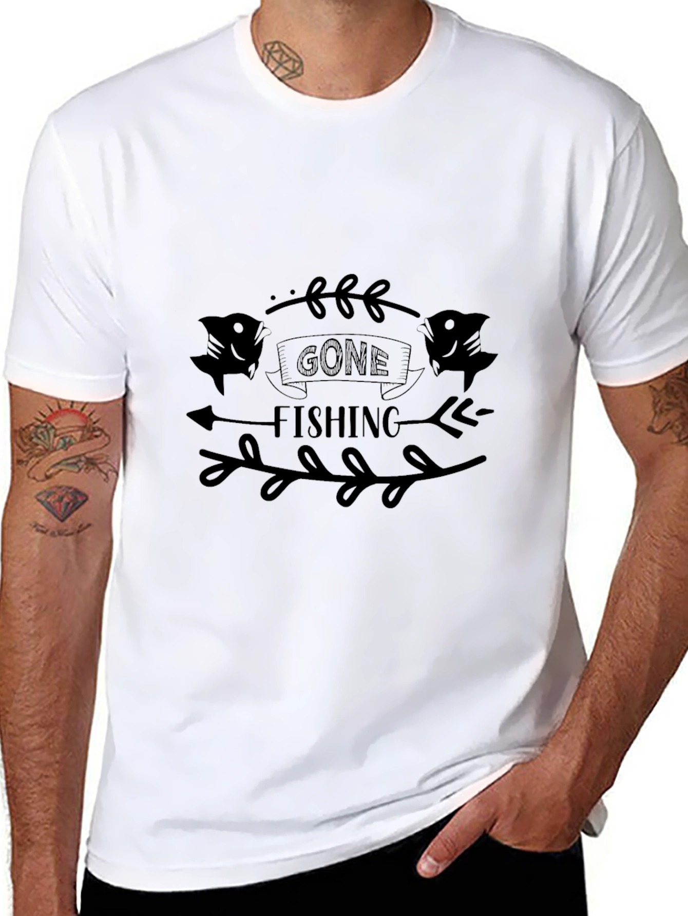 Gone Fishing Graphic Tee - Black Casual T-Shirt