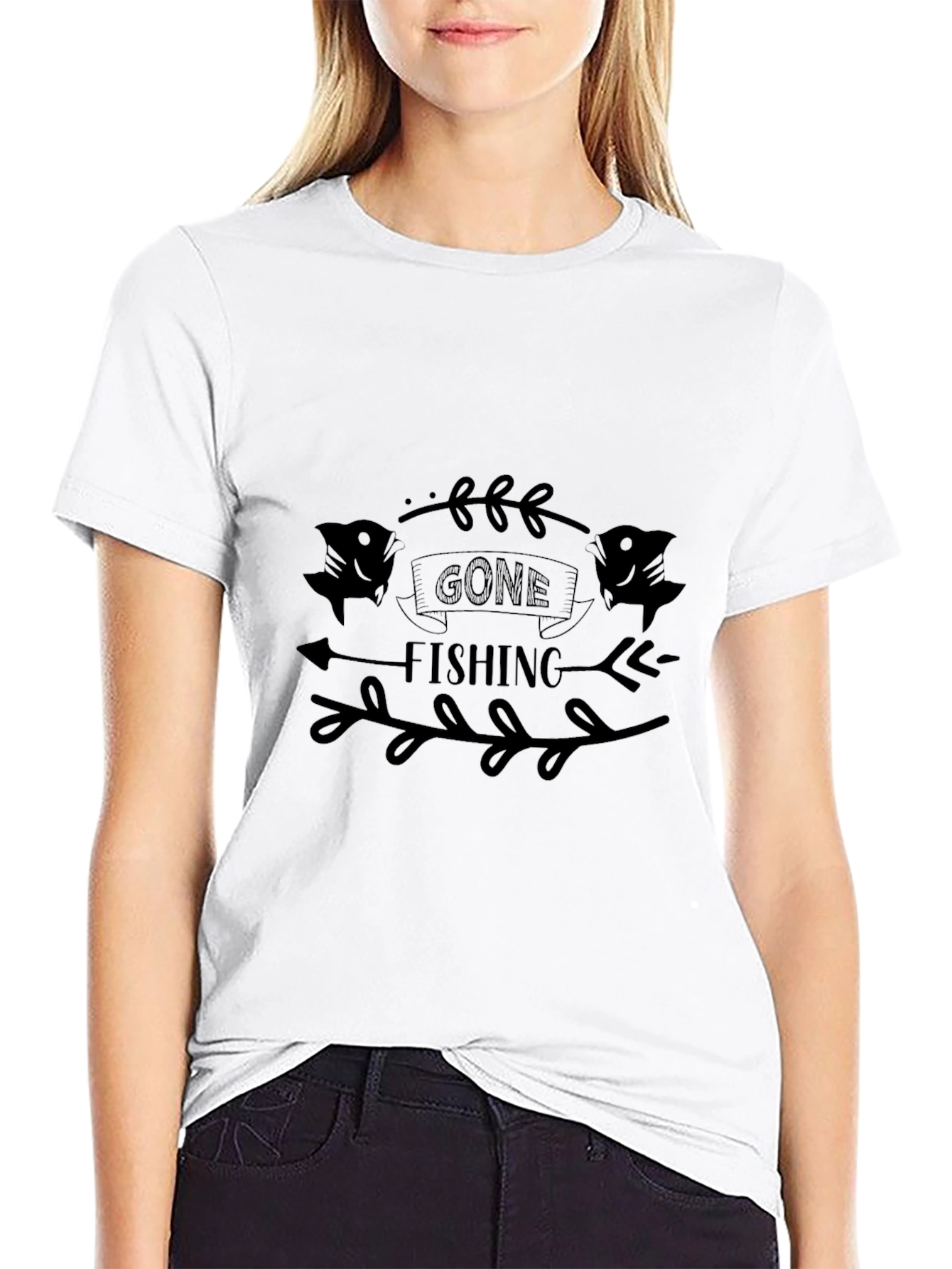 Gone Fishing Graphic Tee - Black Casual T-Shirt
