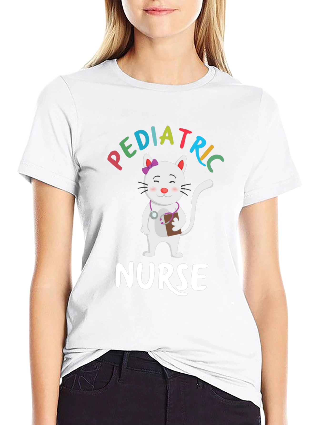 Pediatric Nurse Cat Graphic T-Shirt