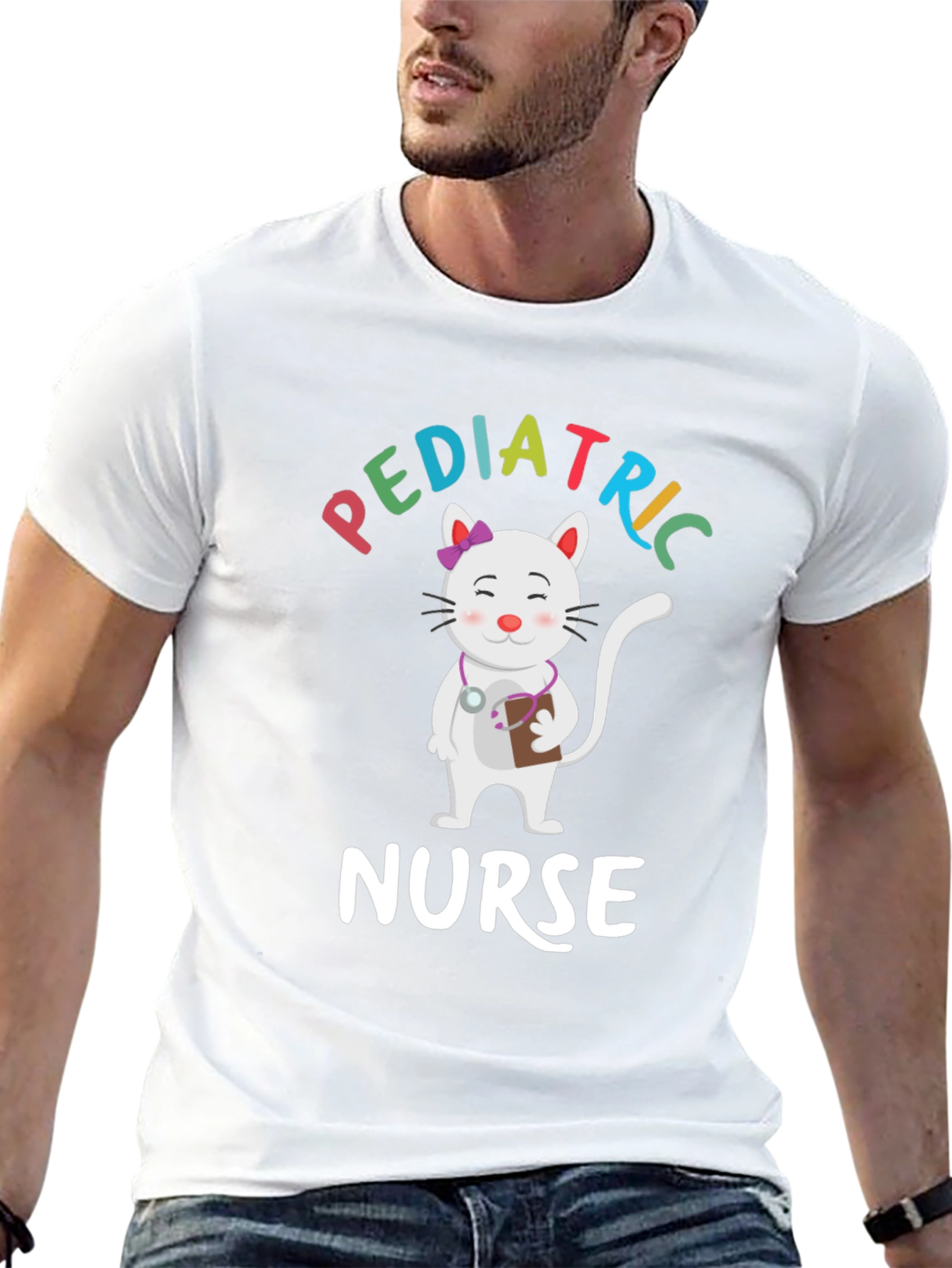 Pediatric Nurse Cat Graphic T-Shirt