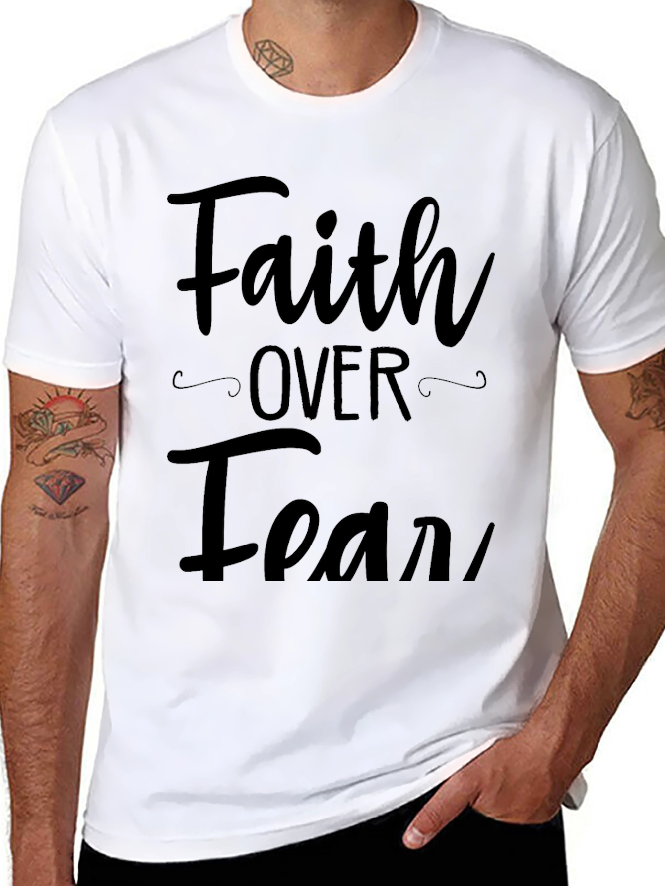 Faith Over Fear Graphic T-Shirt Mens Casual Top