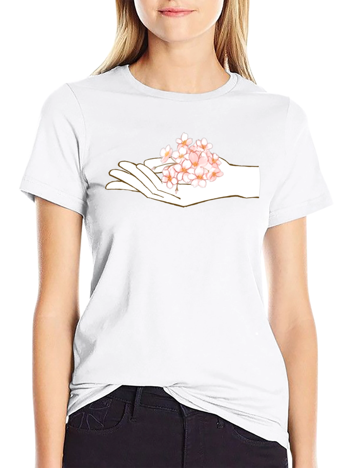 Floral Hand Graphic Black T-Shirt