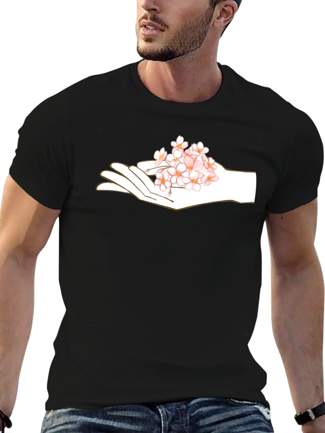 Floral Hand Graphic Black T-Shirt