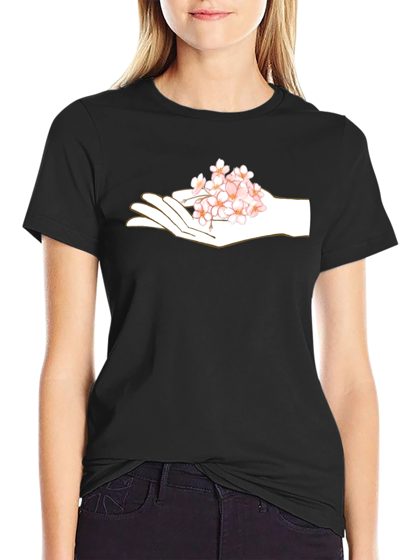 Floral Hand Graphic Black T-Shirt