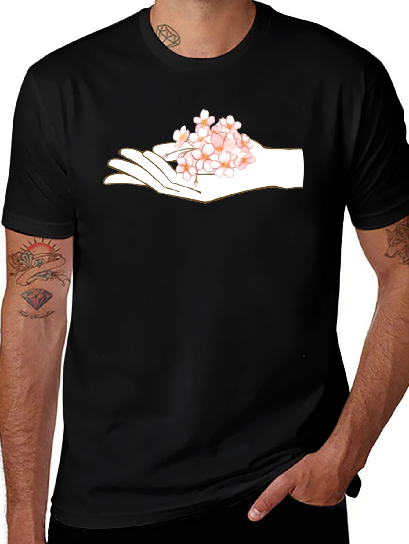 Floral Hand Graphic Black T-Shirt
