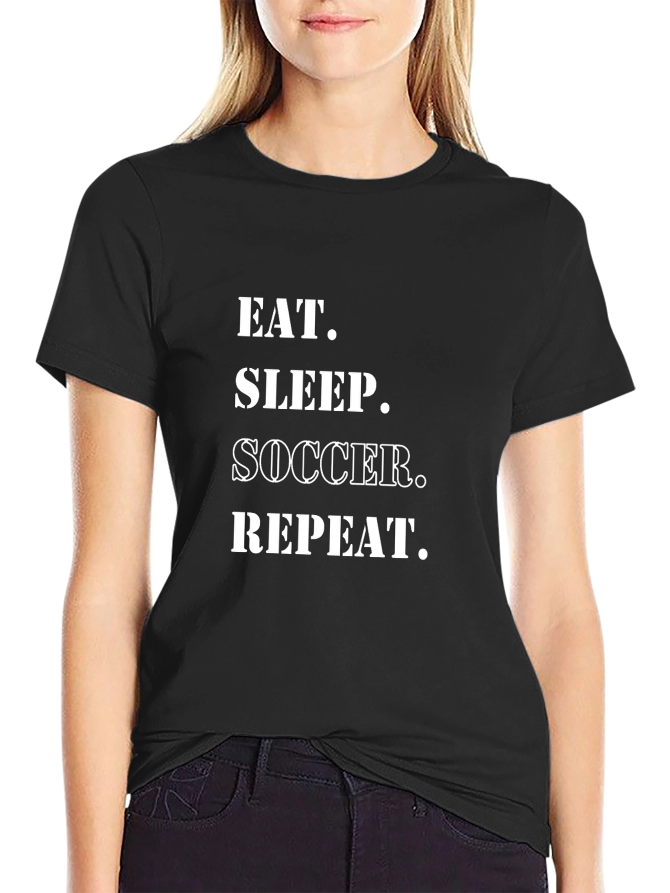 Eat Sleep Soccer Repeat Black Graphic T-Shirt