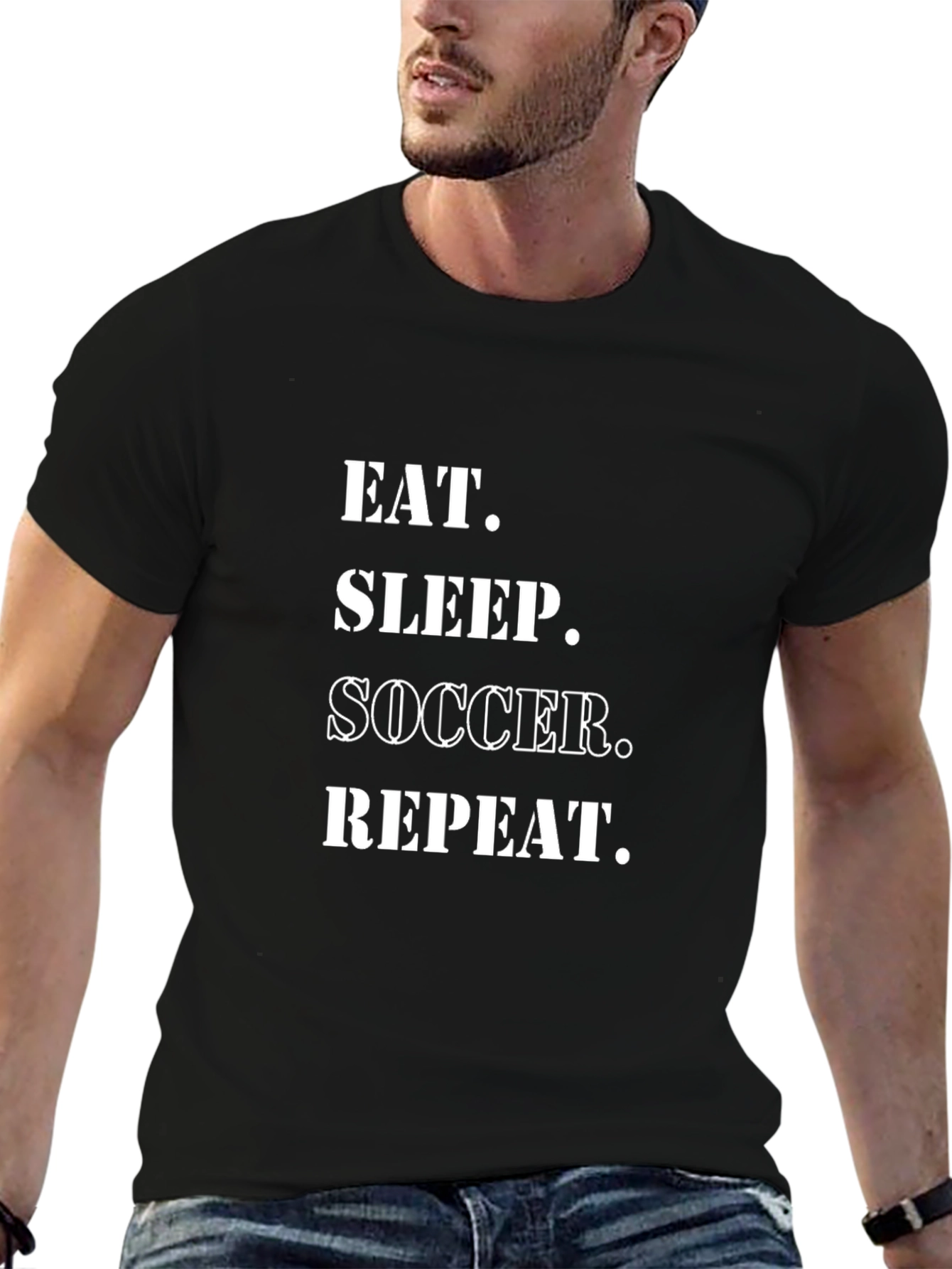 Eat Sleep Soccer Repeat Black Graphic T-Shirt
