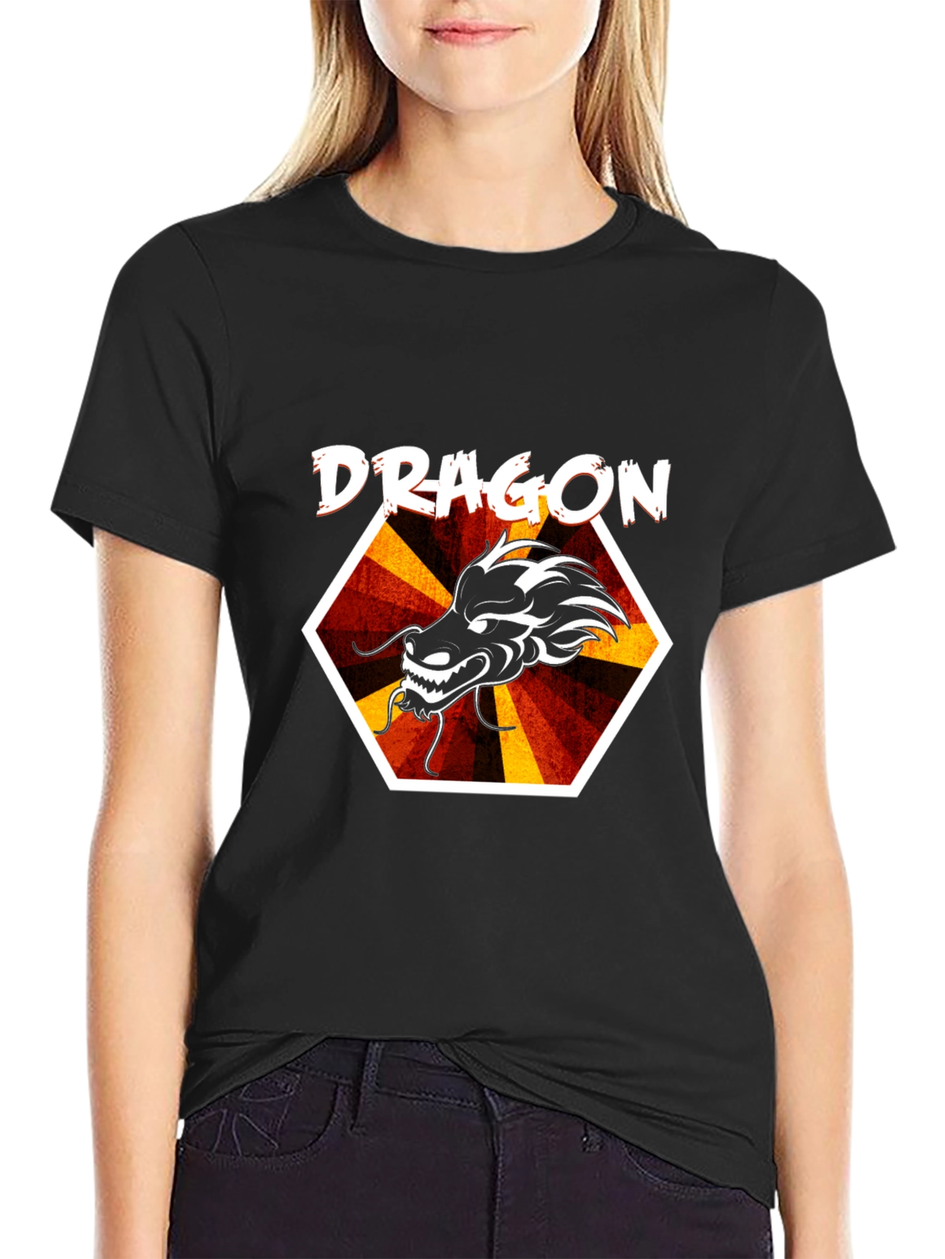Dragon Graphic Tee - Cool Hexagon Design