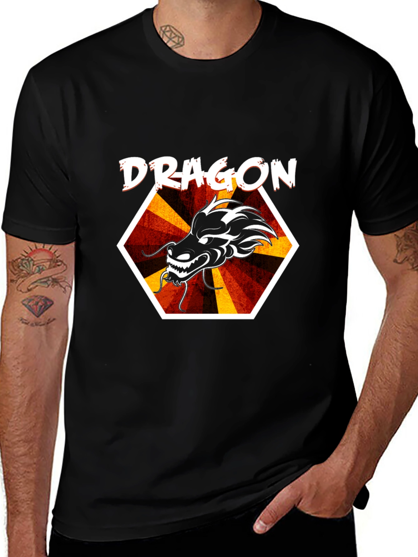 Dragon Graphic Tee - Cool Hexagon Design