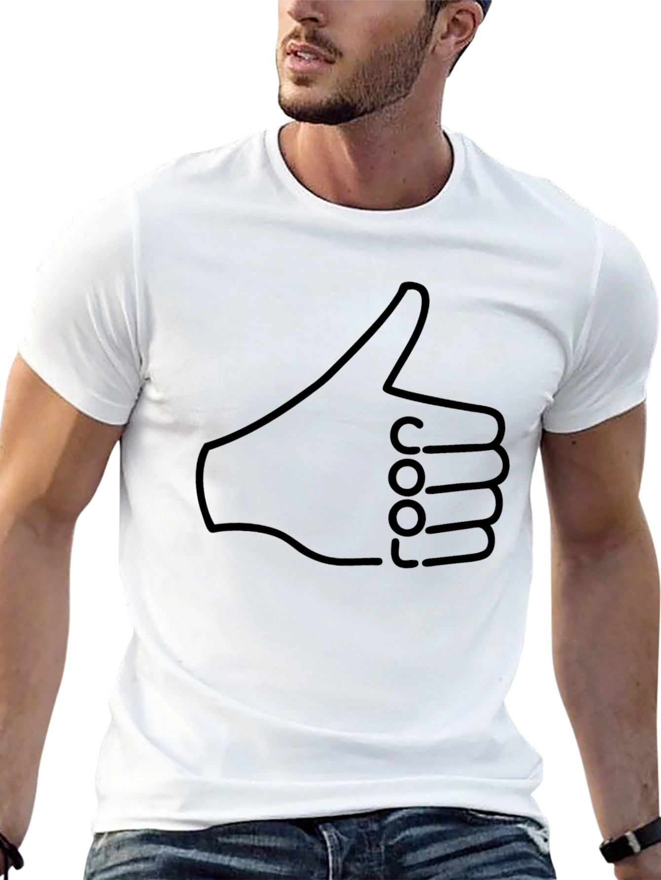 Thumbs Up Graphic Print Mens Black T-Shirt