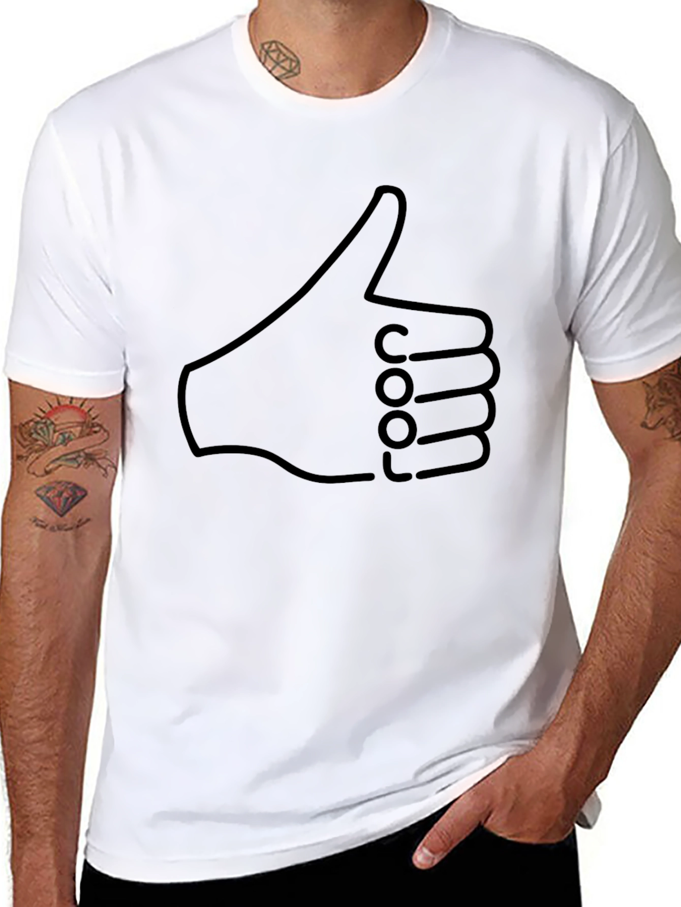 Thumbs Up Graphic Print Mens Black T-Shirt