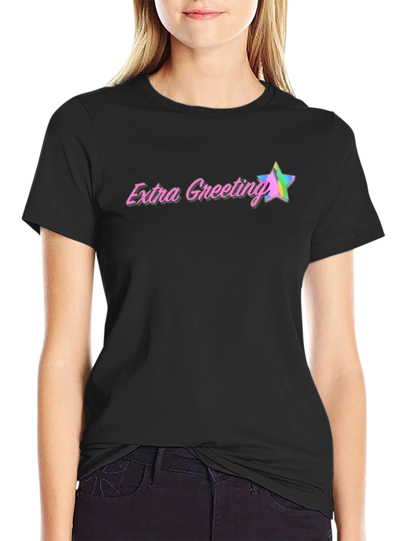 Extra Greeting Black Graphic T-Shirt
