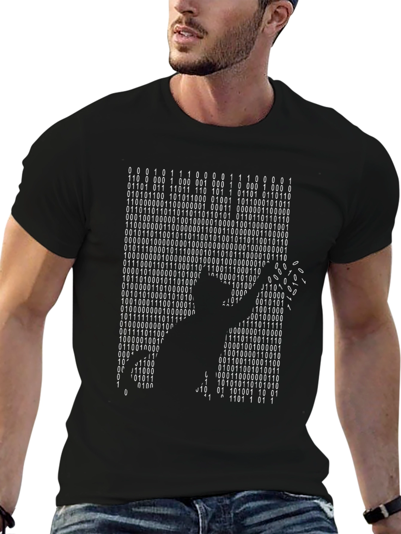 Binary Code Silhouette T-Shirt - Hacker Style