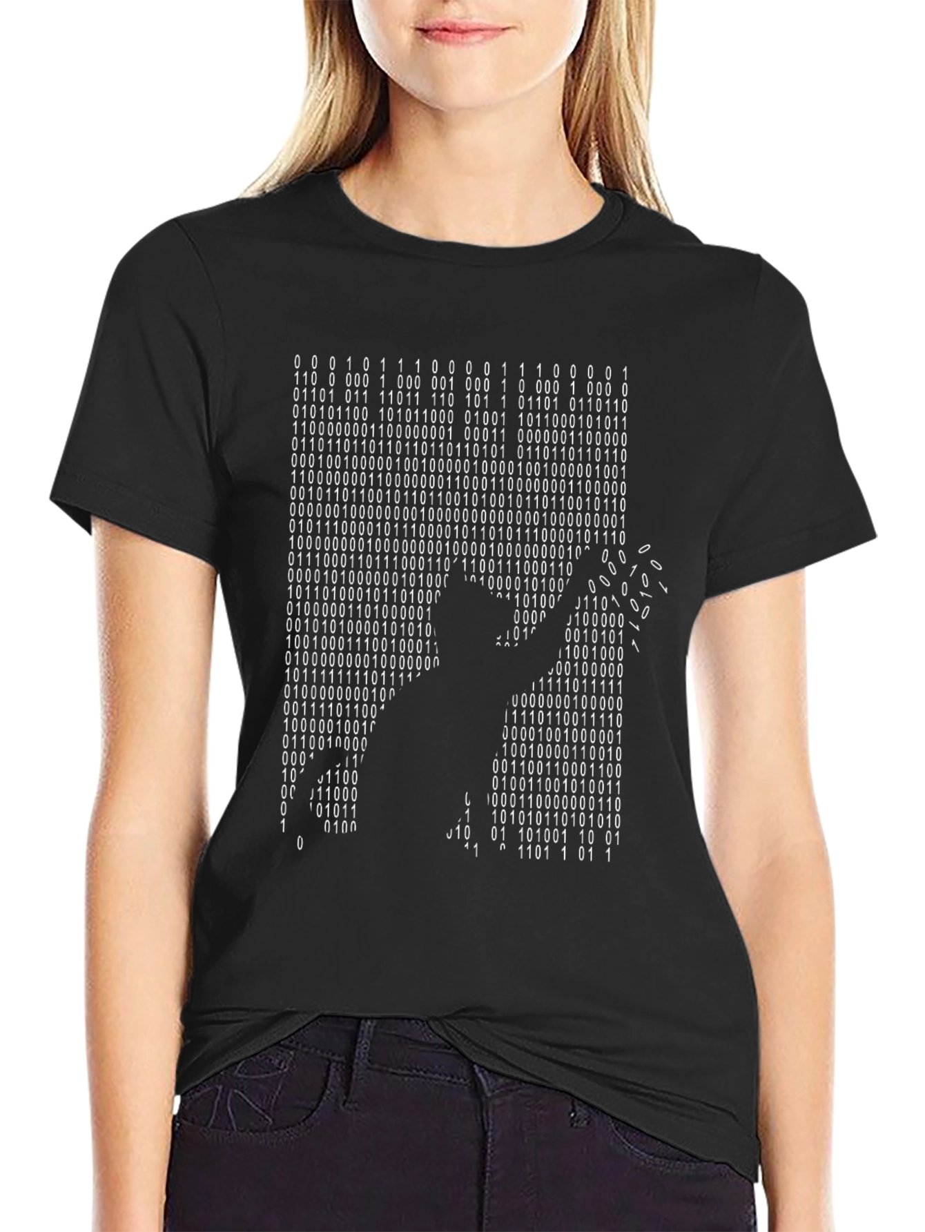 Binary Code Silhouette T-Shirt - Hacker Style