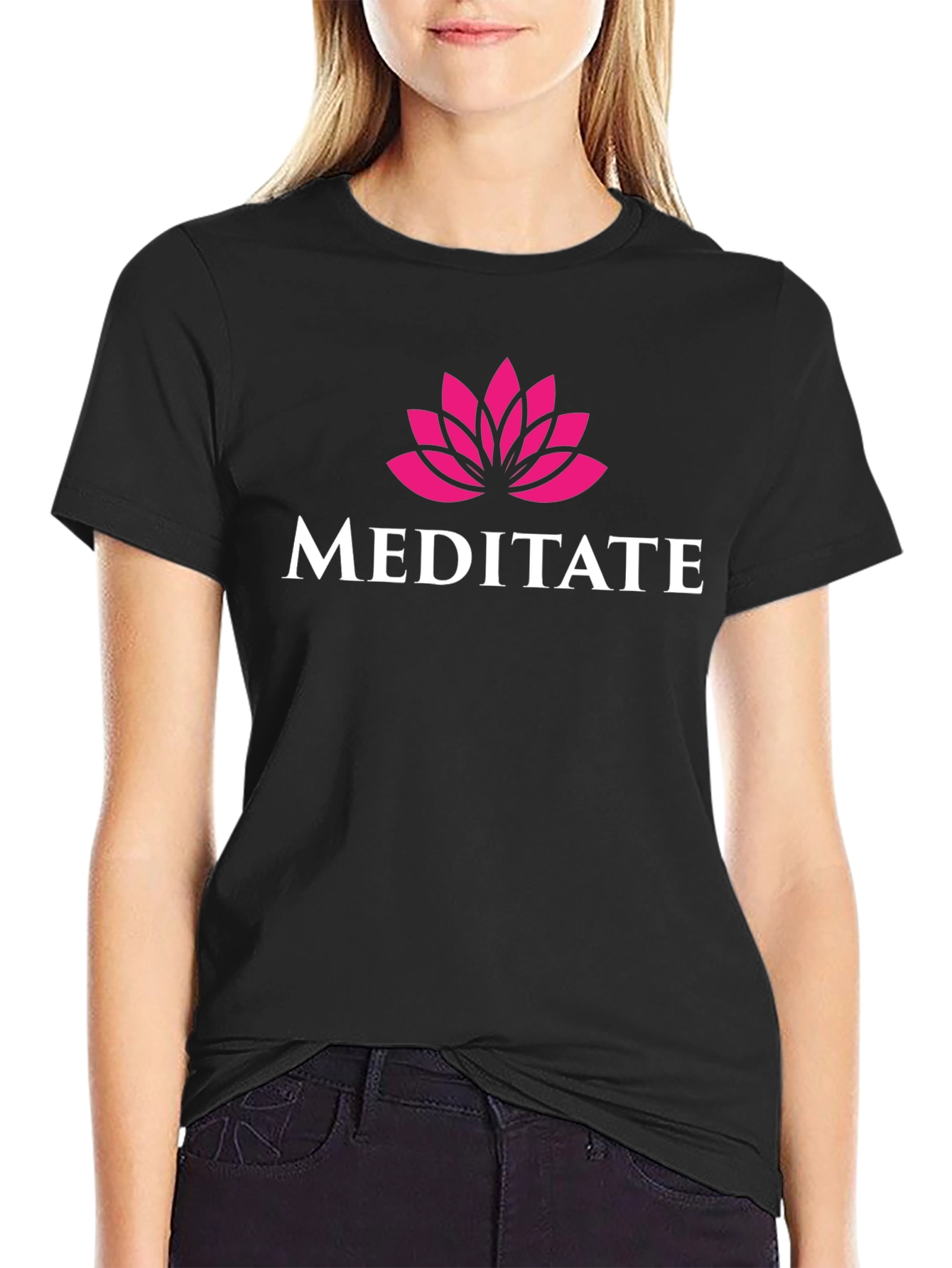 Meditate Lotus Flower Graphic Tee - Black