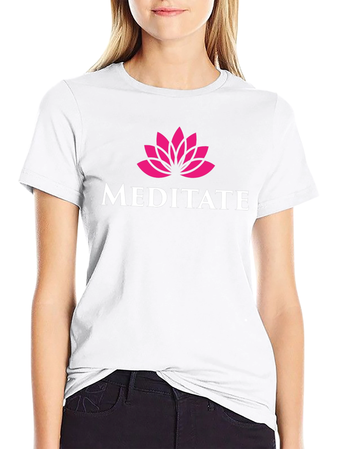 Meditate Lotus Flower Graphic Tee - Black