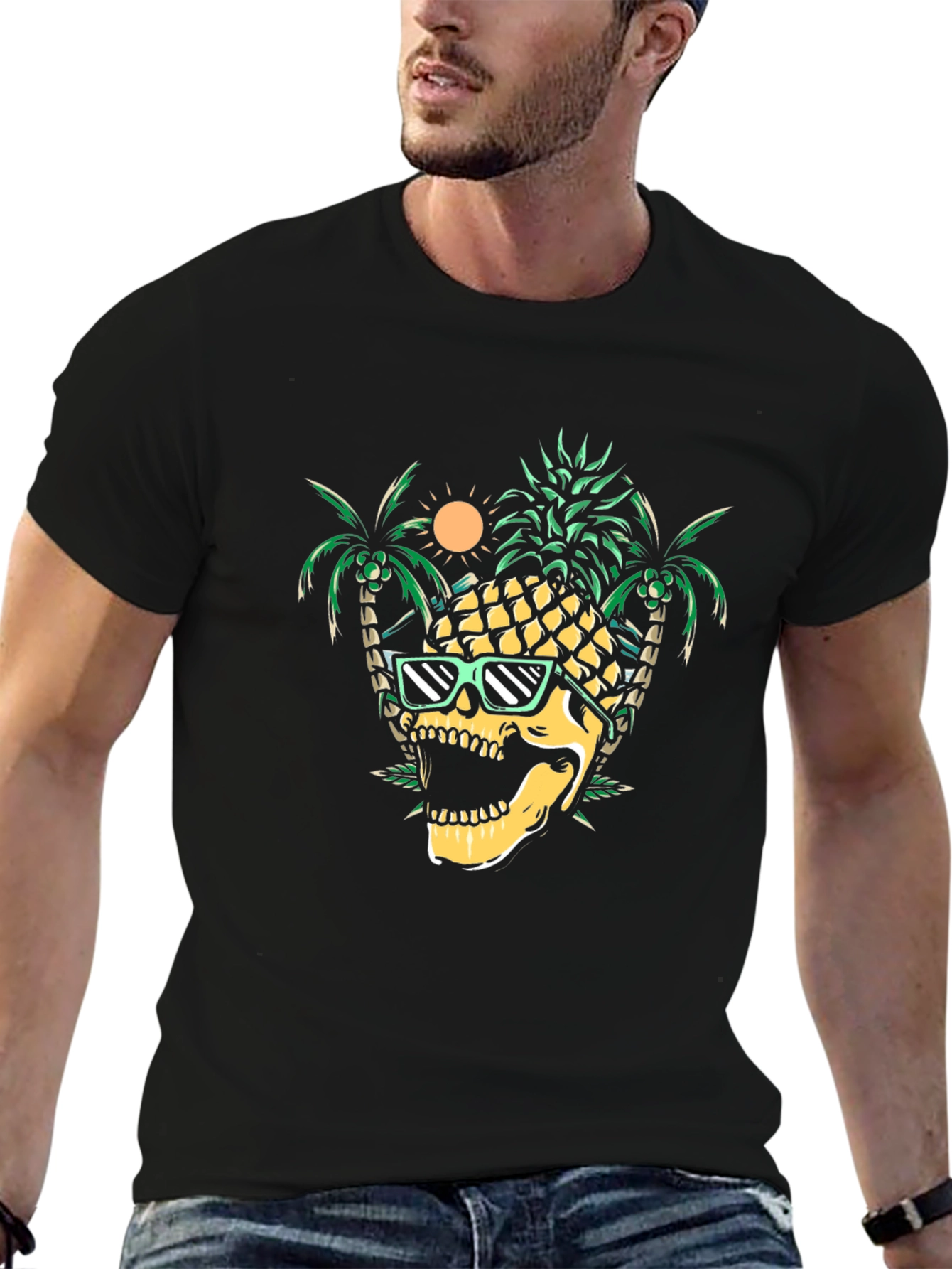 Cool Pineapple Skull Graphic Tee - Summer Vibes