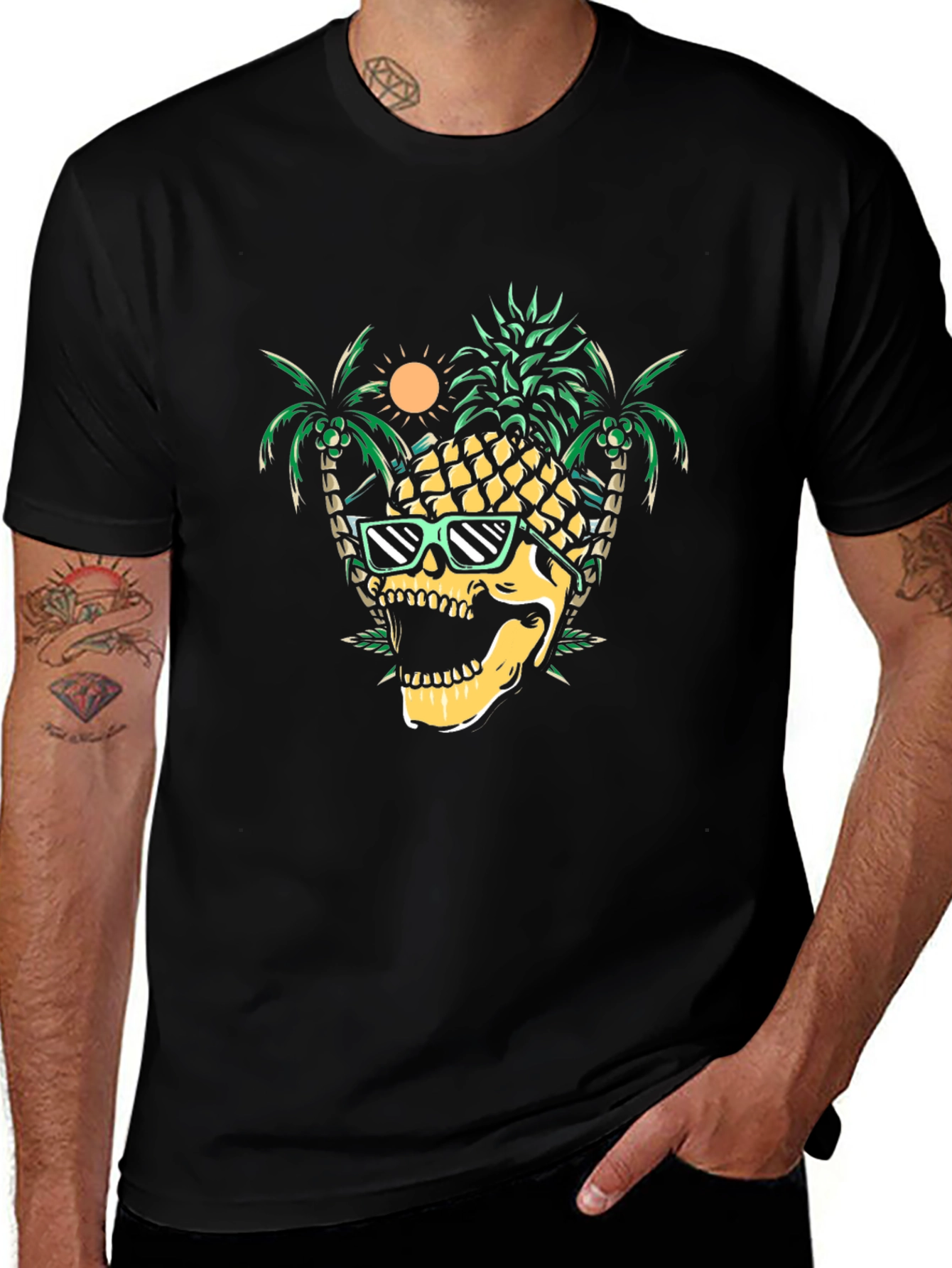 Cool Pineapple Skull Graphic Tee - Summer Vibes